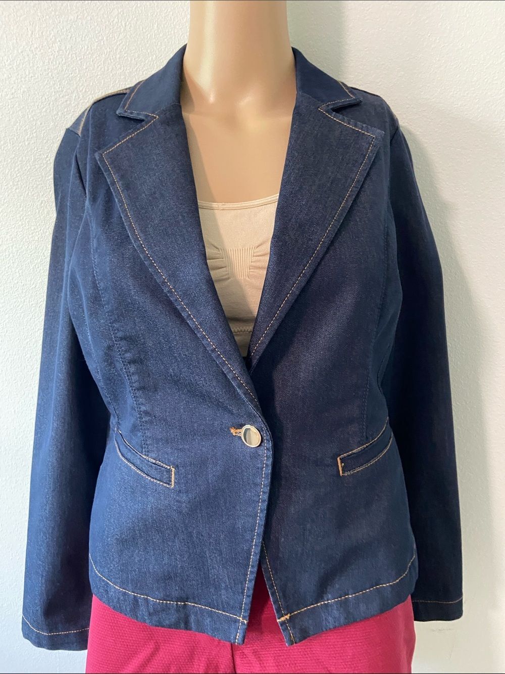 Chicos Women's Dark Navy Single-Button Tailored denim Blazer sz 0